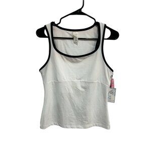 Mandarin Blue Womens White & Black Racerback Yoga Tank Top Activewear Size L NWT